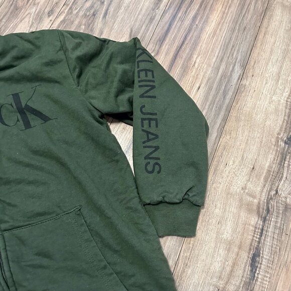 Calvin Klein Boys Hooded Jacket XL 18/20 Green Sherpa Lined Full Zip Logo Coat - Picture 4 of 10